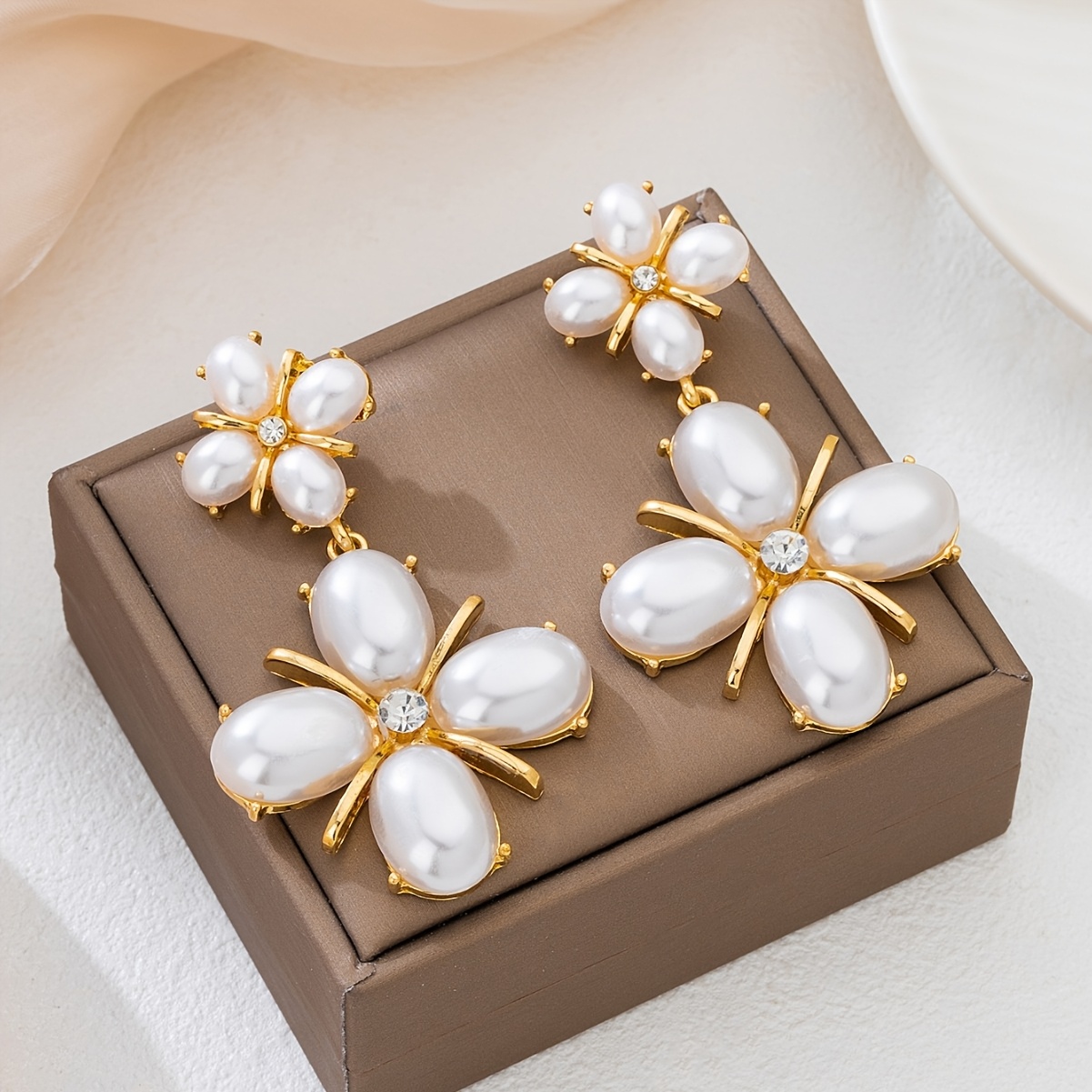 Women's Double-Layered Floral Earrings with Crushed Glass Accents